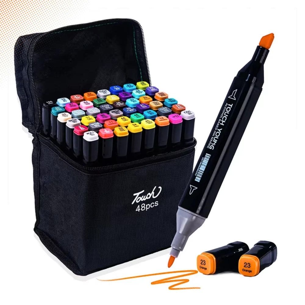 Caneta Touch Base Álcool 48 Cores Marcador Duplo Para Colorir