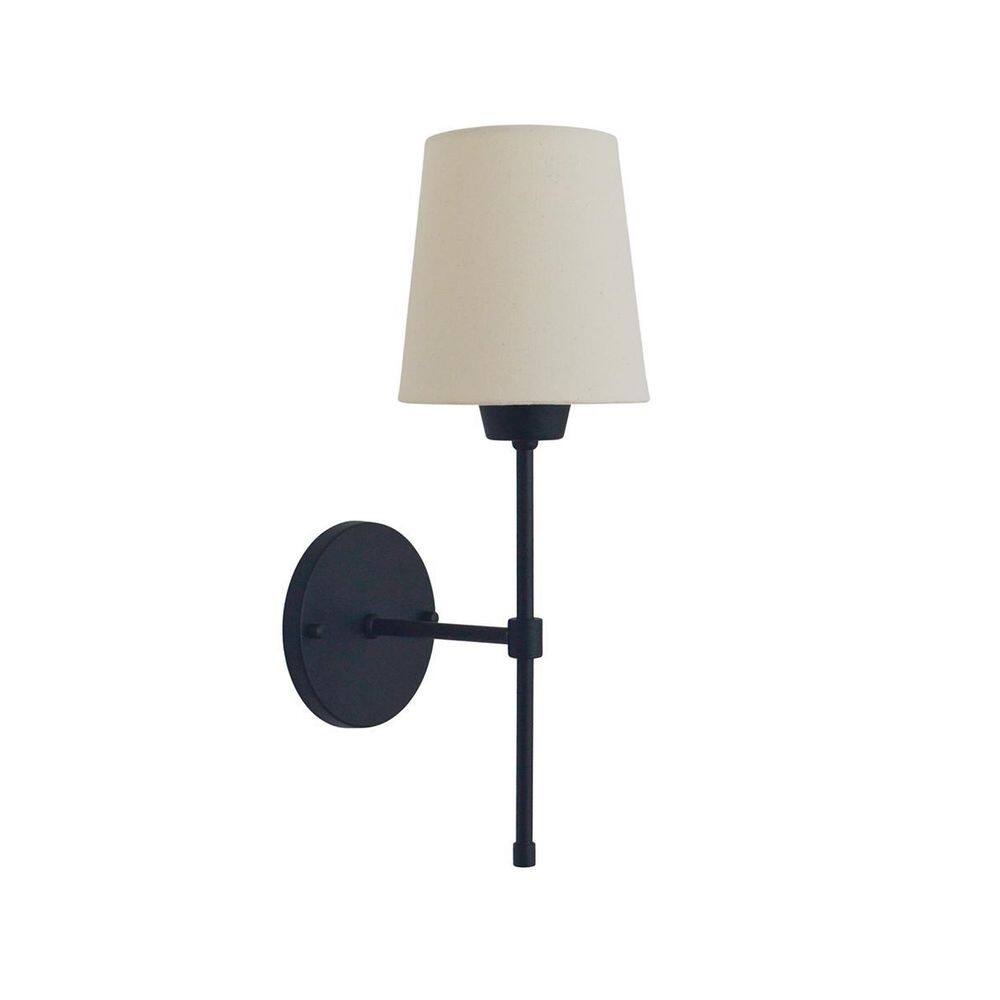 Arandela Tocheiro Preto Com Cúpula Tecido Cru. Cor:Preto