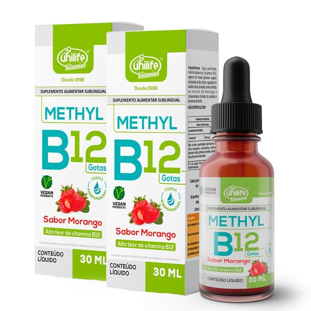 Kit 2 Vitamina B12 Methyl Em Gotas Unilife Morango 30 Ml