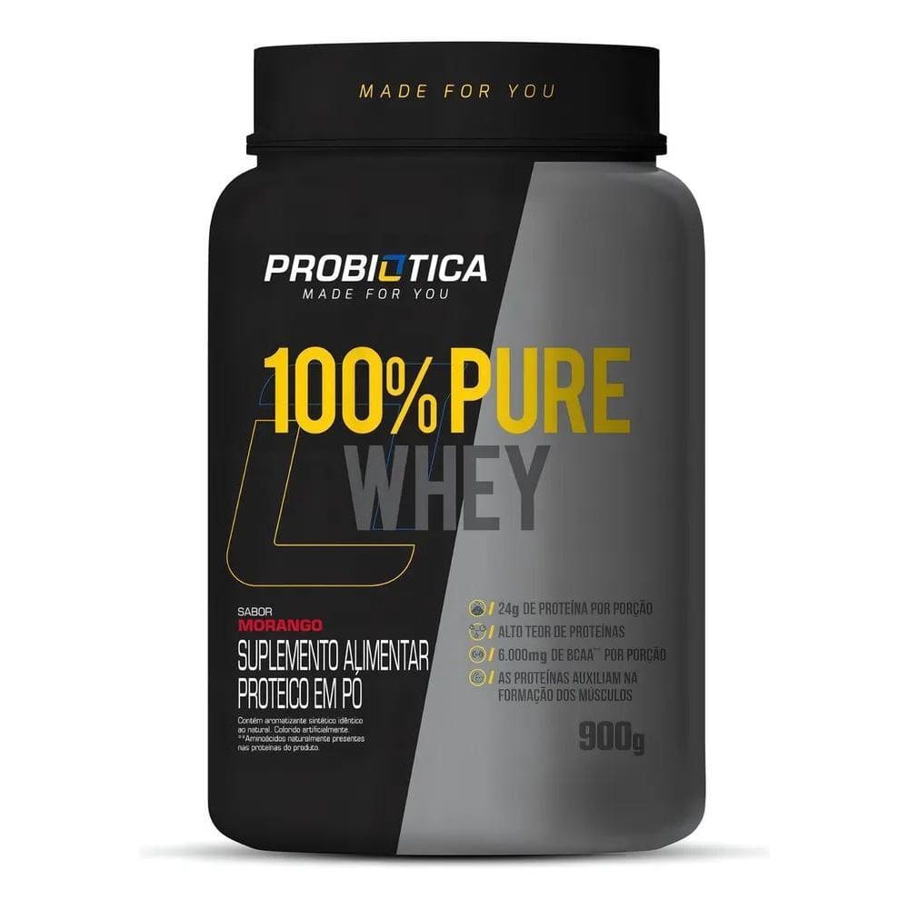 2X 100% Pure Whey Morango 900G Probiótica