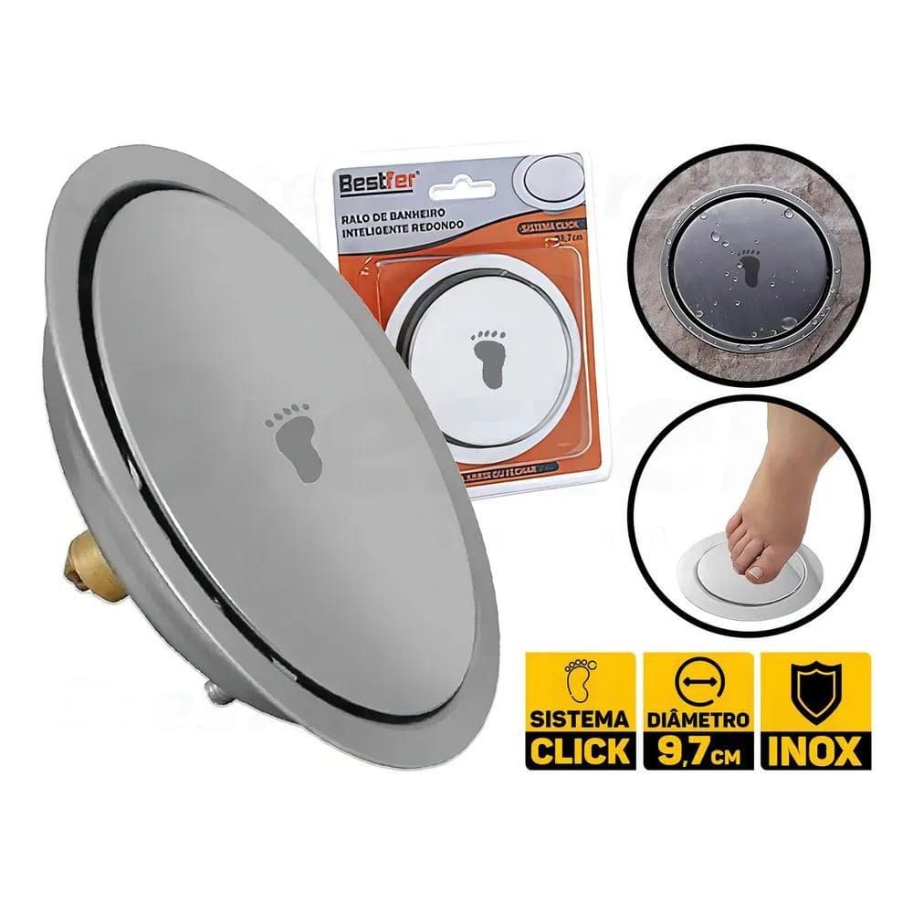 2X Ralo Inteligente Inox Redondo Banheiro 9,4Cm Veda Cheiro