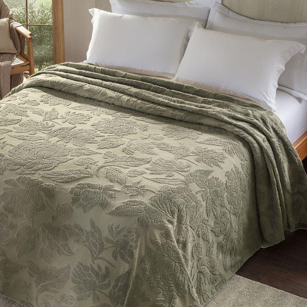 Colcha Chenille Jolitex Solteiro Melody Toque Algodão Verde