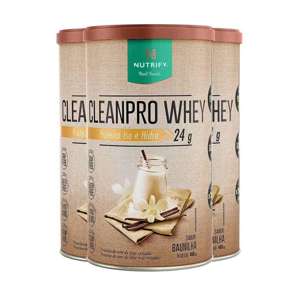 Kit 3 Clean Pro Whey Hidrolisado Baunilha Nutrify 450G