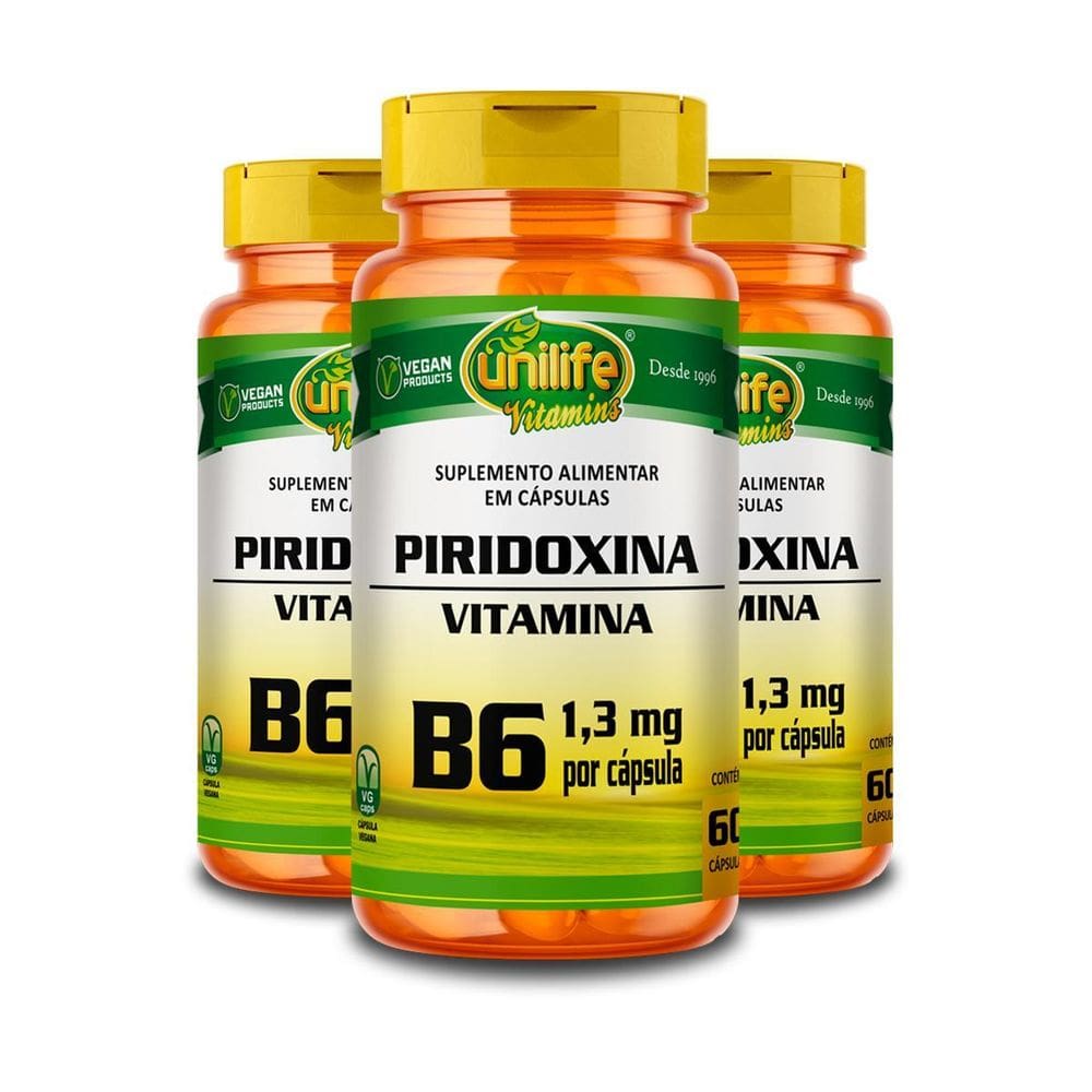 Kit 3 Vitamina B6 Piridoxina Unilife 60 Cápsulas