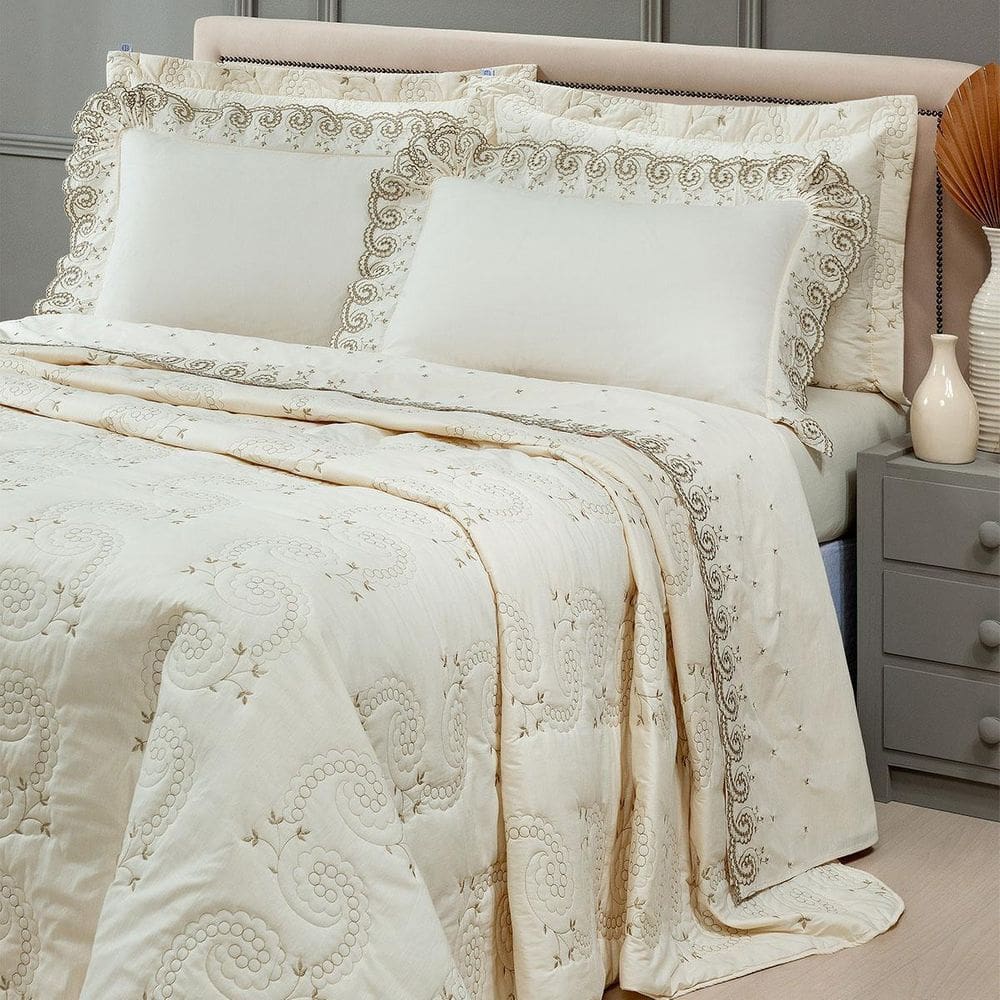 Cobre Leito Queen Mistral 200 Fios 100 % Algodão 3 Pçs Palha