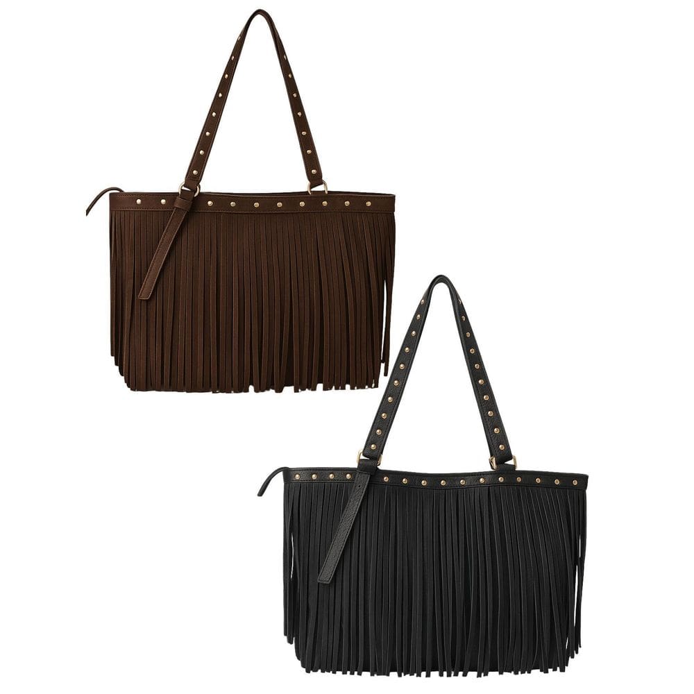 Bolsa De Couro Ombro Camurça Franjas Atual - Café