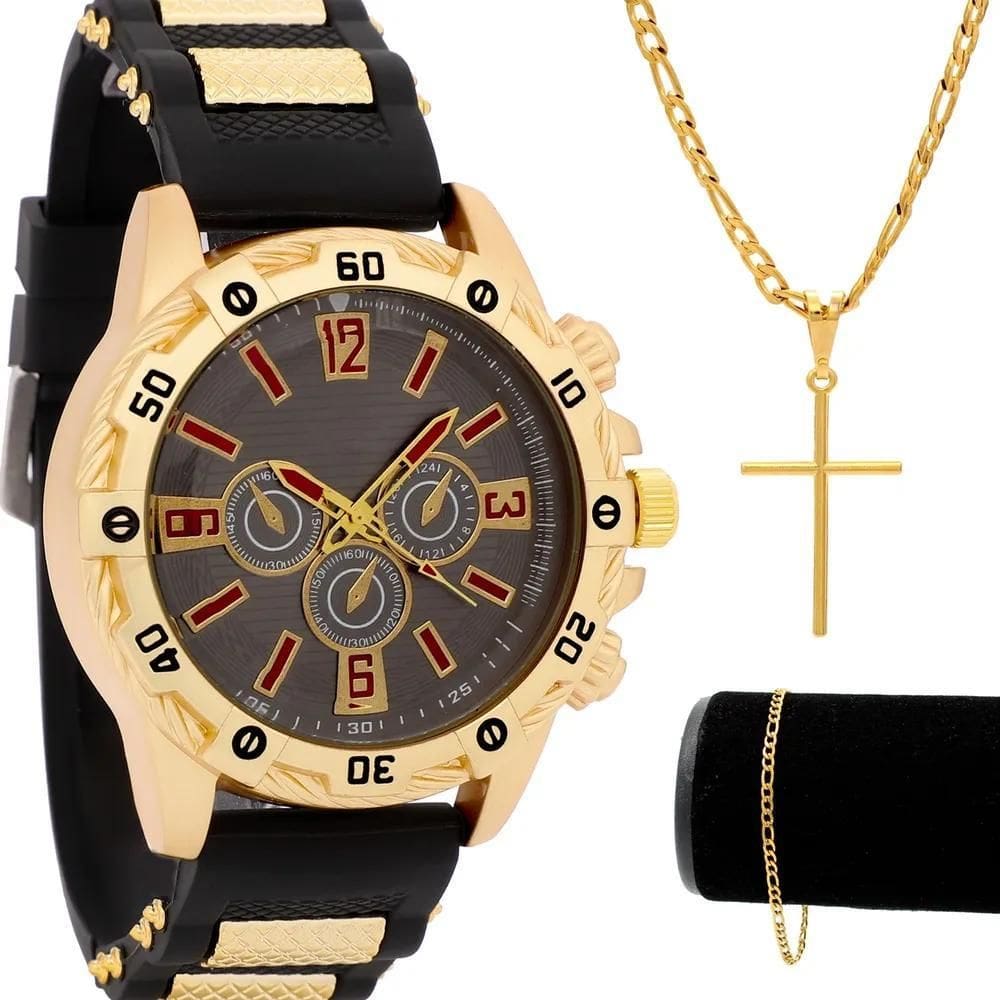 Relógio Masculino Banhado A Ouro Barato + Pulseira