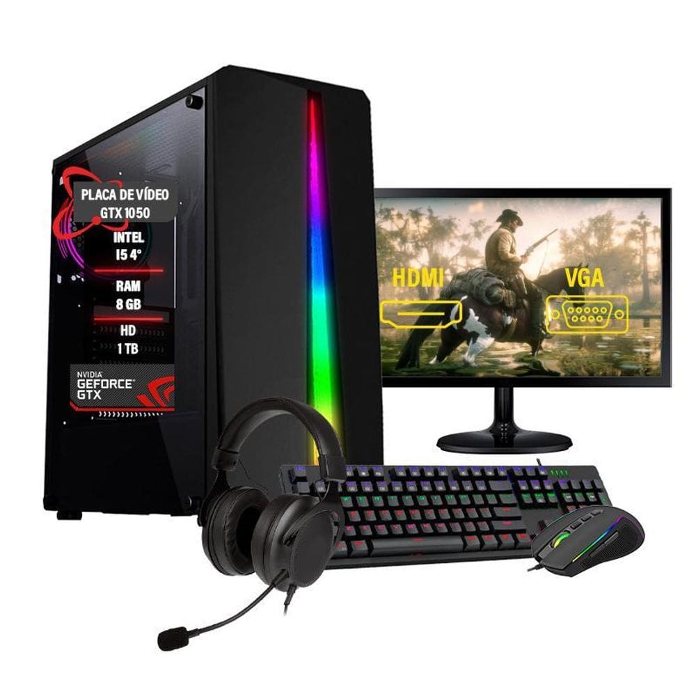 Pc Gamer Completo Intel I5 4º Geração Gtx 1050 8Gb Hd 1Tb