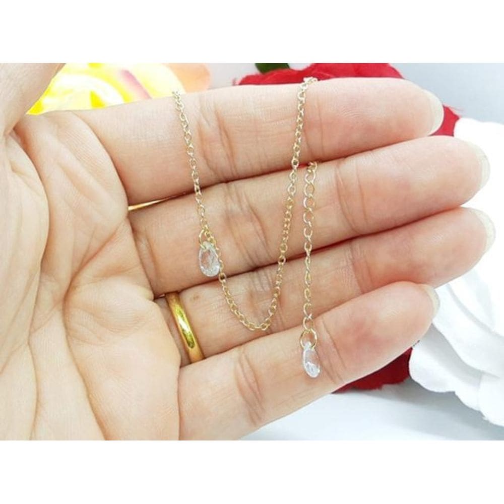 Tornozeleira Dourada Folheada Ouro 18K Pedra Zirconia Gota