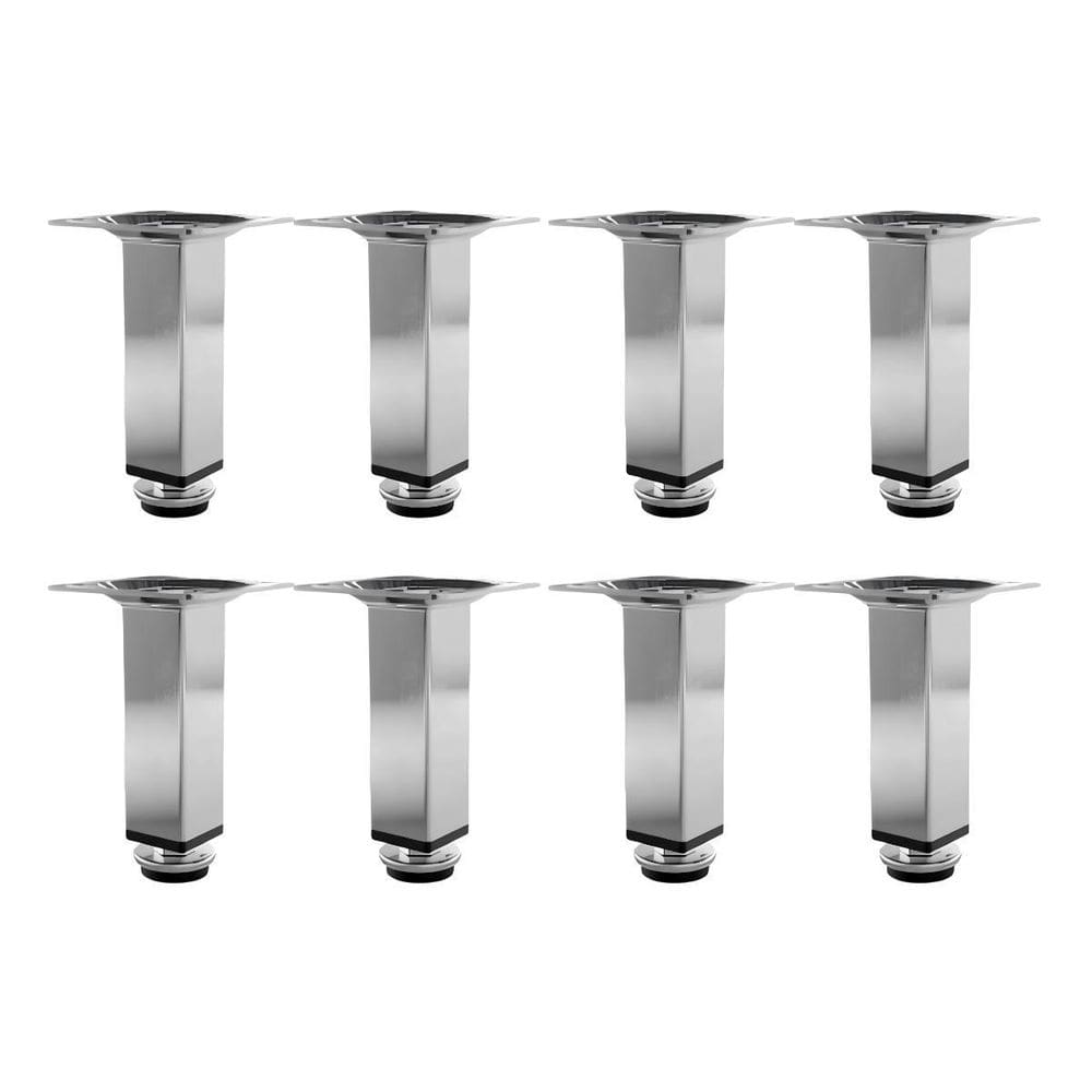 Kit 8 Pés Para Móveis Regulável Quadrado Cromado 8Cm
