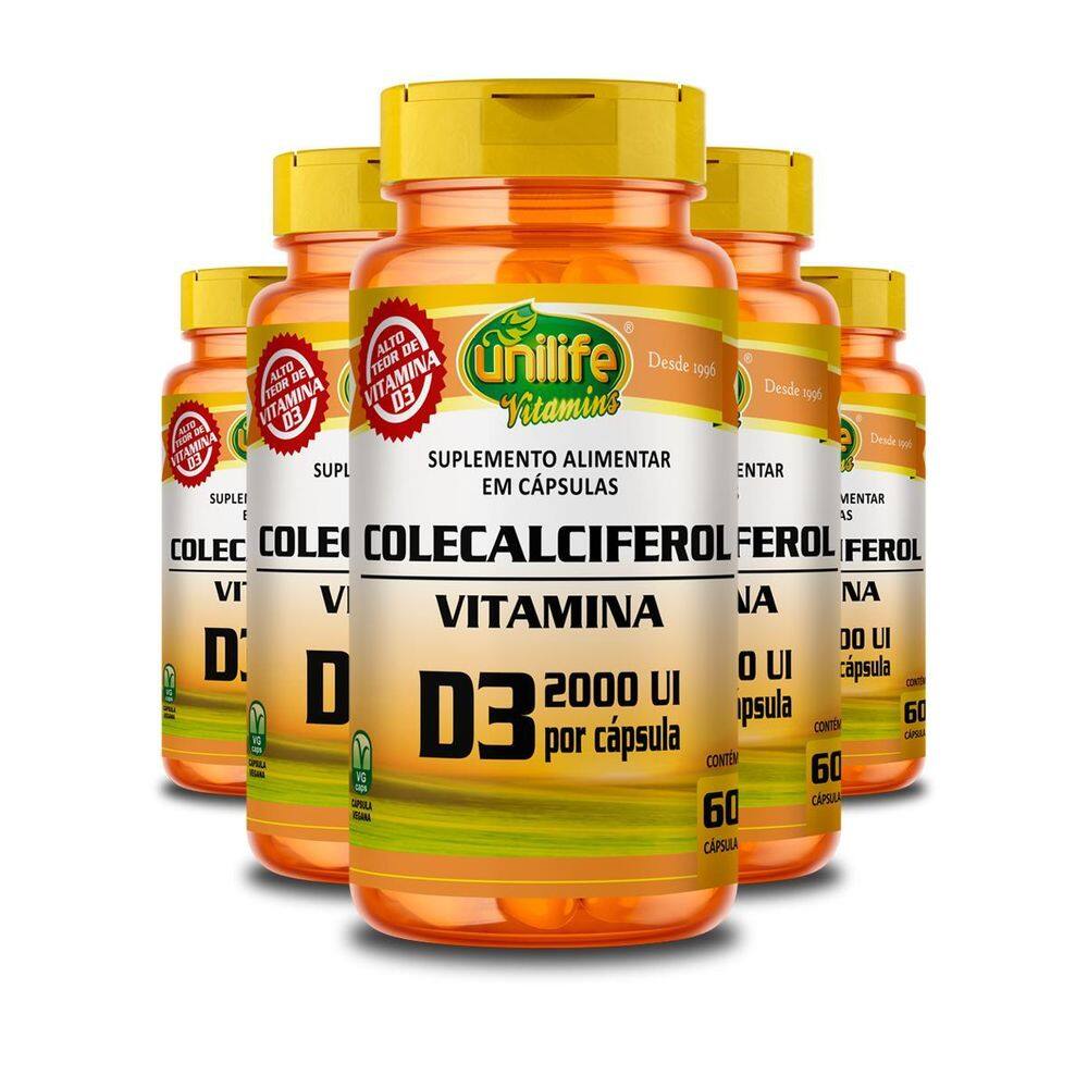 Kit 5 Vitamina D3 2000 Ui Colecalciferol Unilife 60 Cápsulas