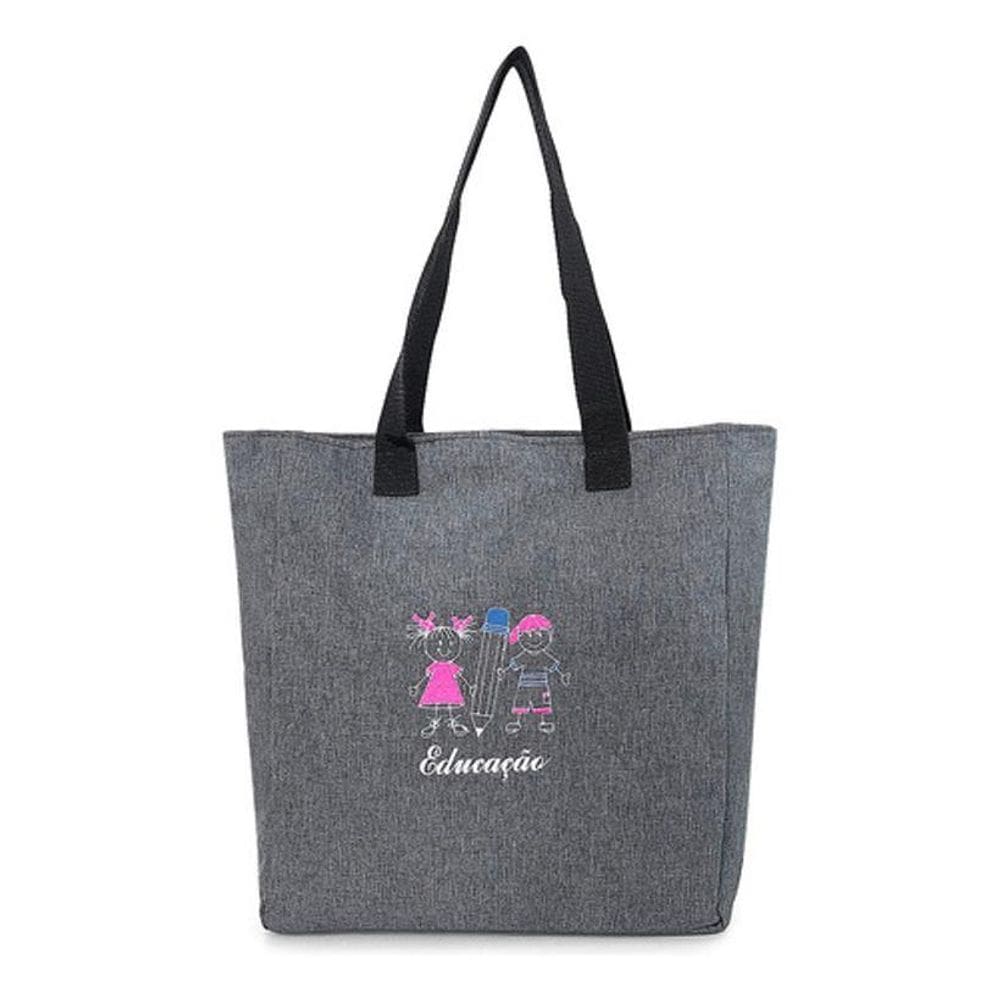 Bolsa Feminina Professora Estudante Cinza Mescla Bonecos
