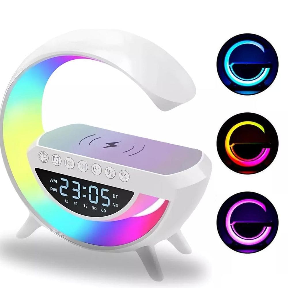 Luminaria G Carregador Indução Celular Caixa Som Bluetooth