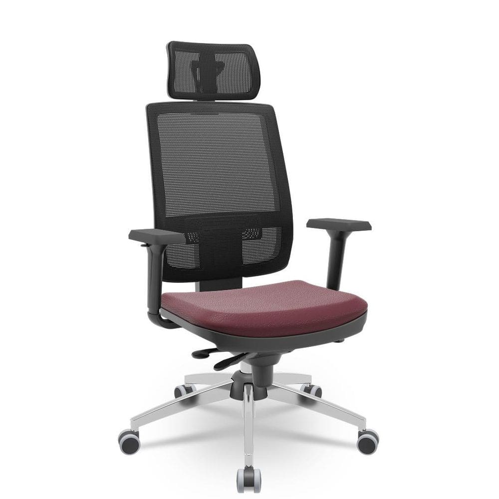 Cadeira Brizza Tela 3D Slider Cromada Apoio Nr17 Sint Vinho