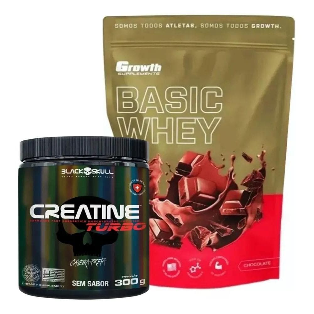 2X Kit Whey 1Kg Creatina 300G Growth E Black Skull
