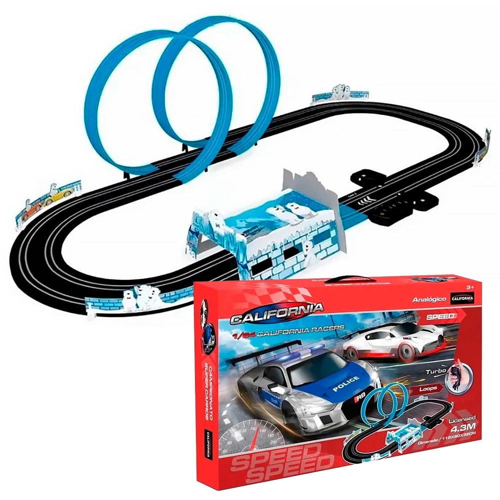 Pista Autorama Analógico 12V Racers 1:64 com 4,3 metros Audi Bugatti MR-02L - Califórnia Toys