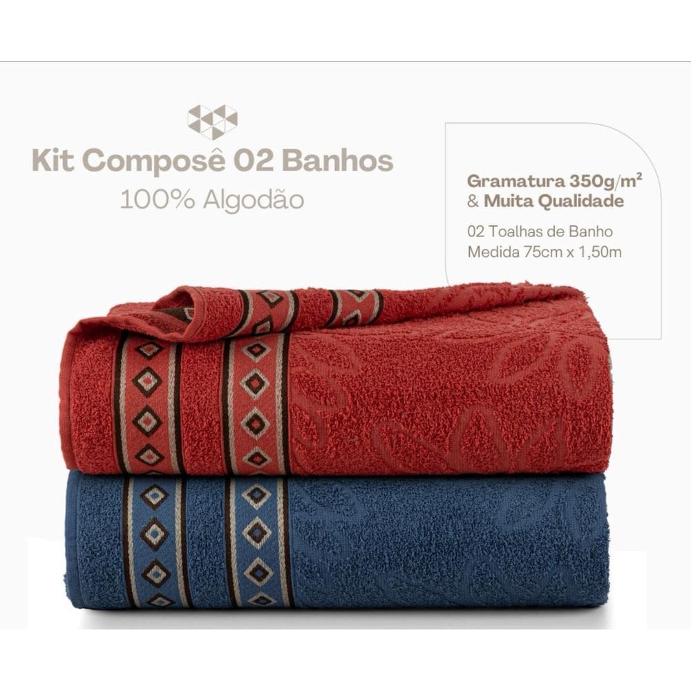 Kit 2 Toalhas Bloom 100% Algodão Vermelho E Azul