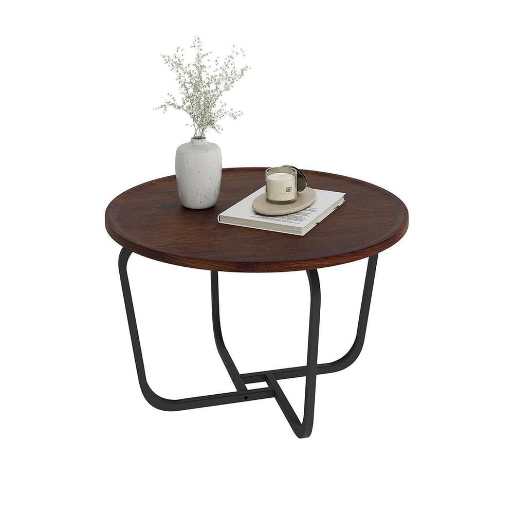 Mesa De Centro Redonda Sala Canto Carbon Luxo 60Cm