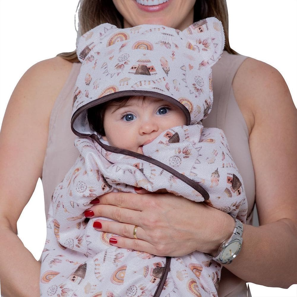 Toalha Fralda De Banho Com Capuz Bebê 80Cm X 70Cm Borboleta