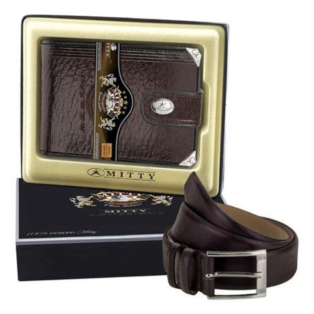 Carteira Masculina De Couro Mitty M2Ef +  Cinto