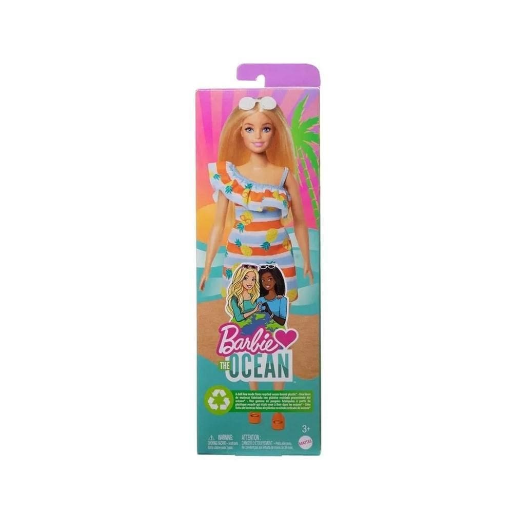 Boneca Barbie Loira Loves The Ocean Vestido Listrado Hlp92