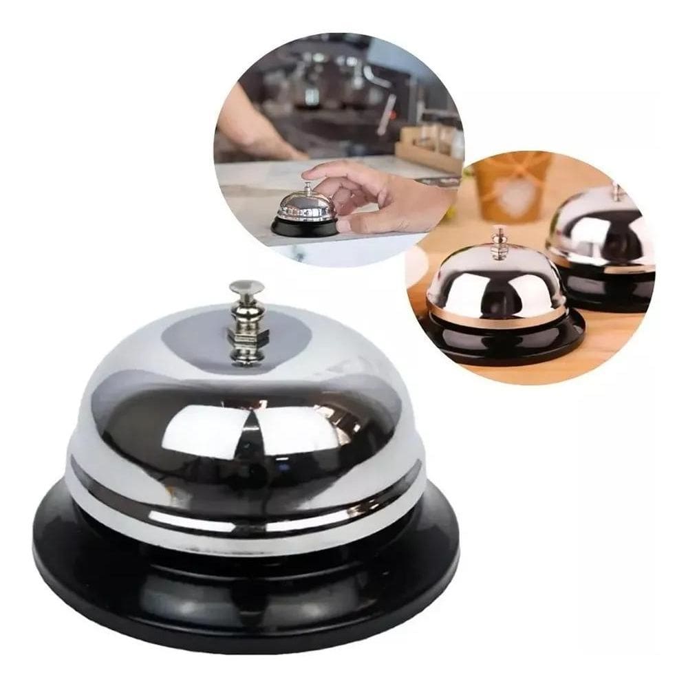 2X Campainha Sino De Mesa Aço Inox Hotel Bar Cozinha Recepçã