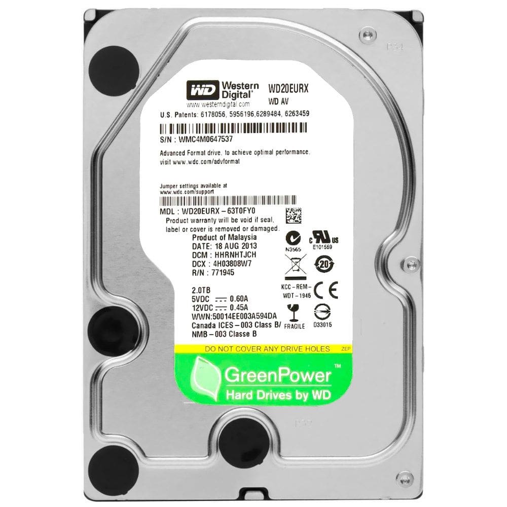 HD Interno Western Digital WD20EURX 2TB, 3,5”, SATA III 6Gb/s, 64MB Cache, IntelliPower, 5400/7200 RPM