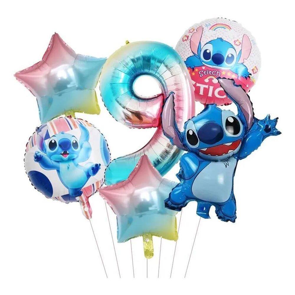 2X Balão Metalizado Kit 6 Balões Metalizado Lilo Stitch Estr