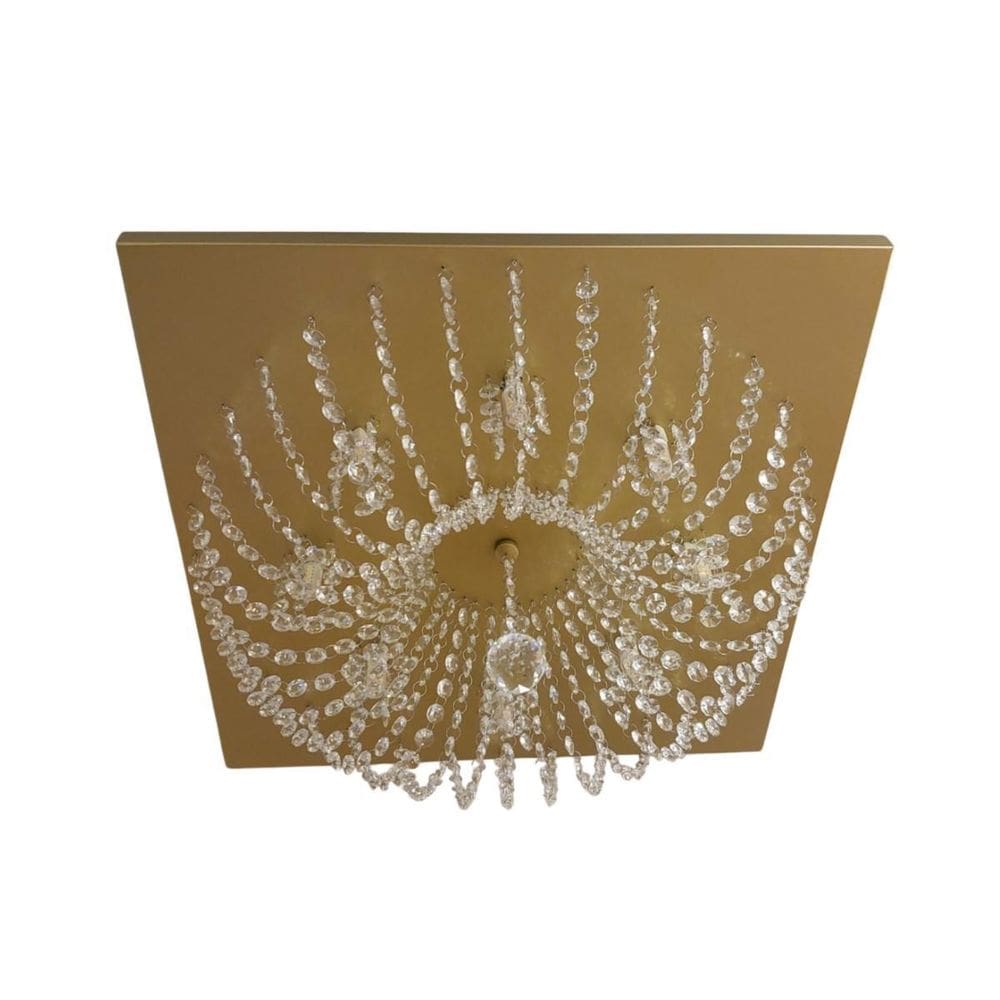 Plafon Lustre De Cristal Quadrado 50Cm Dourado