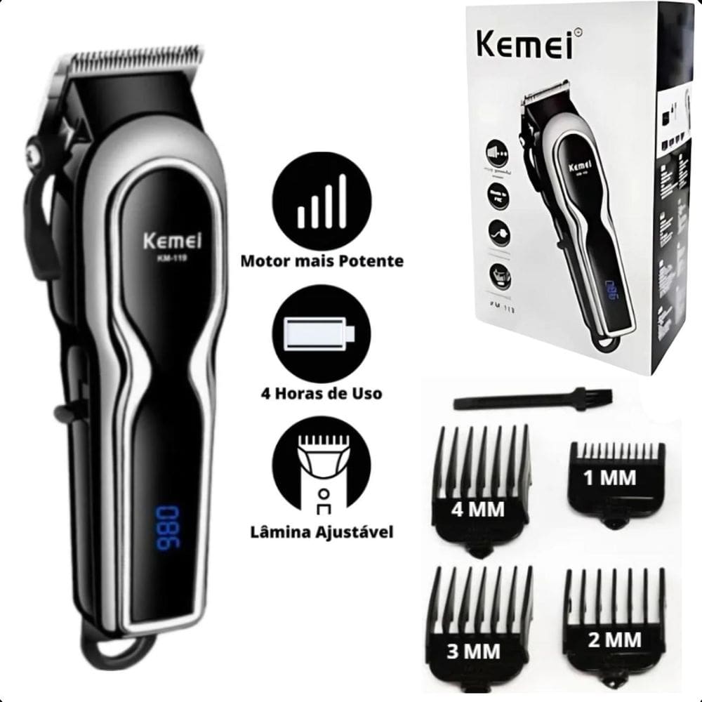 Maquininha De Cabelo Kemei Km-119 Digital Com Led