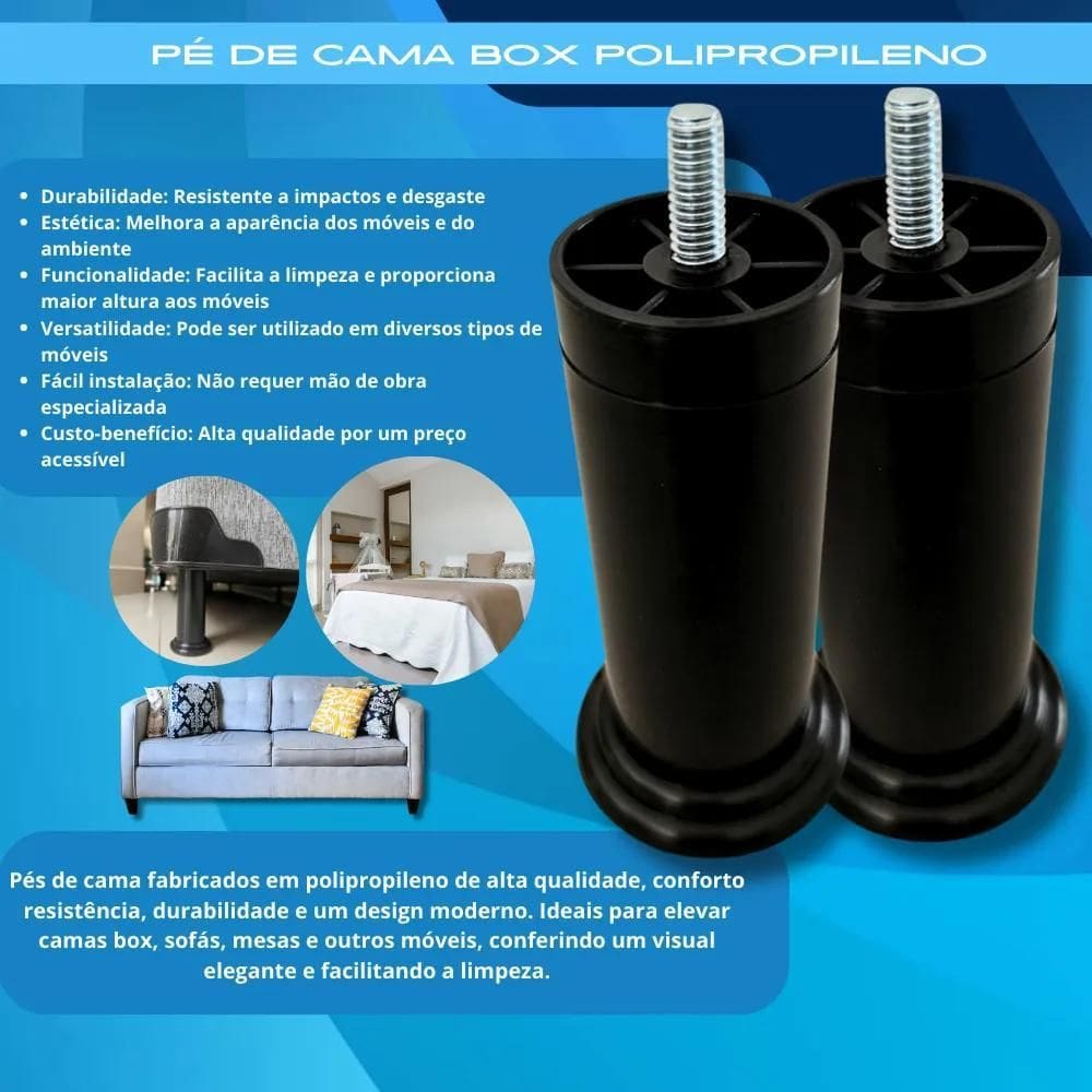 2X Pé Cama Box De Casal King Jogo Com 8 Peças De 12Cm Pezinh