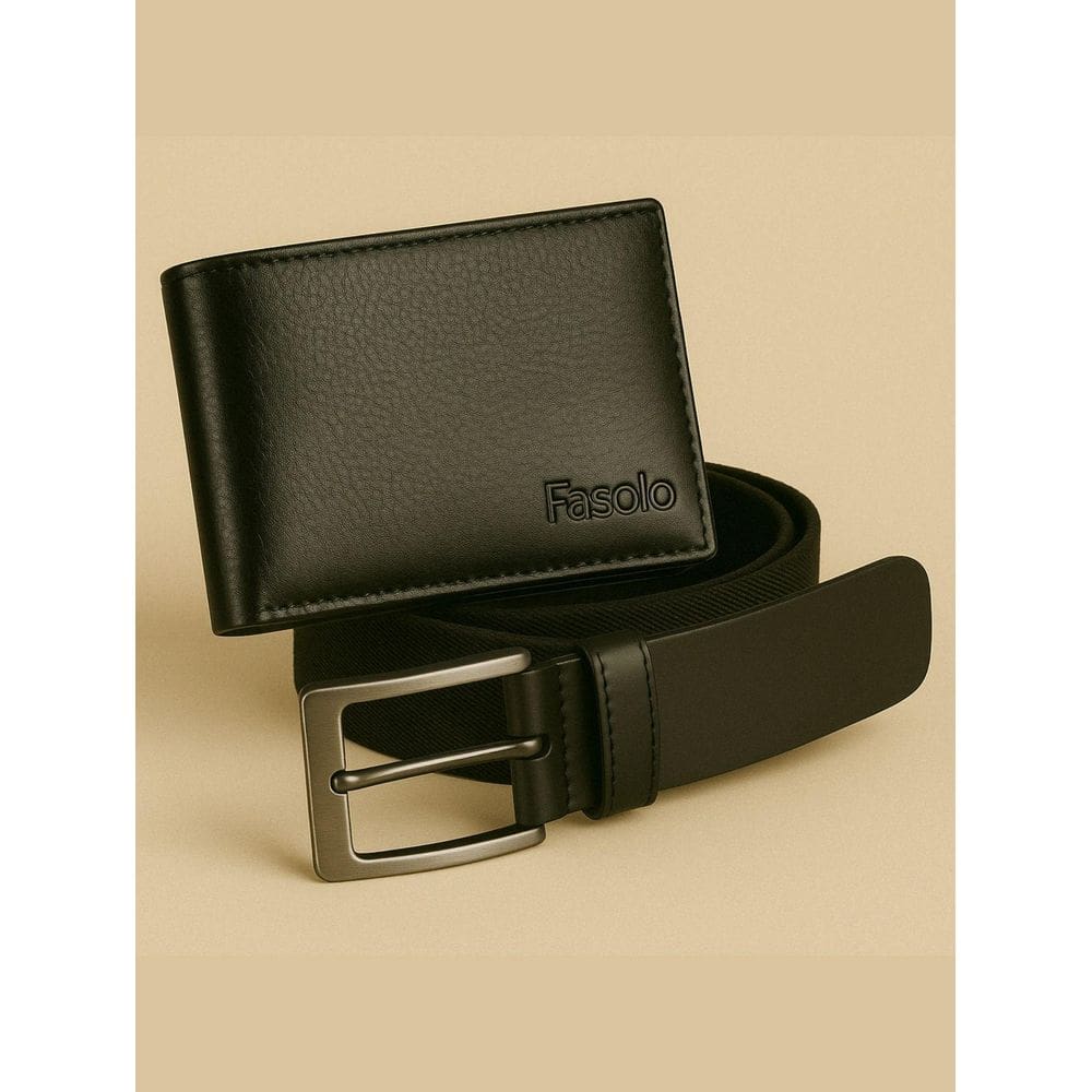 Kit Masculino Fasolo Carteira Fina E Cinto Couro Preto 85
