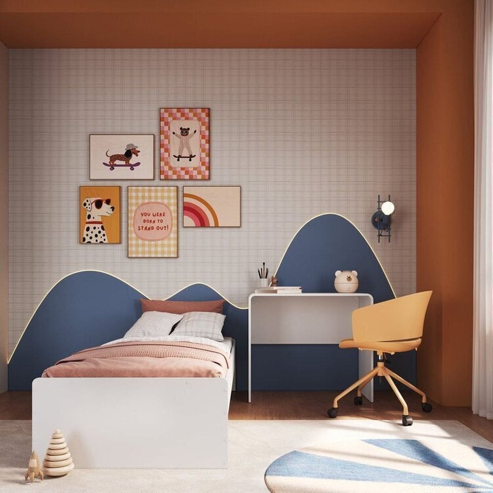 Cama Infantil Juvenil com Escrivaninha e Estante com Colchão Incluso Branco