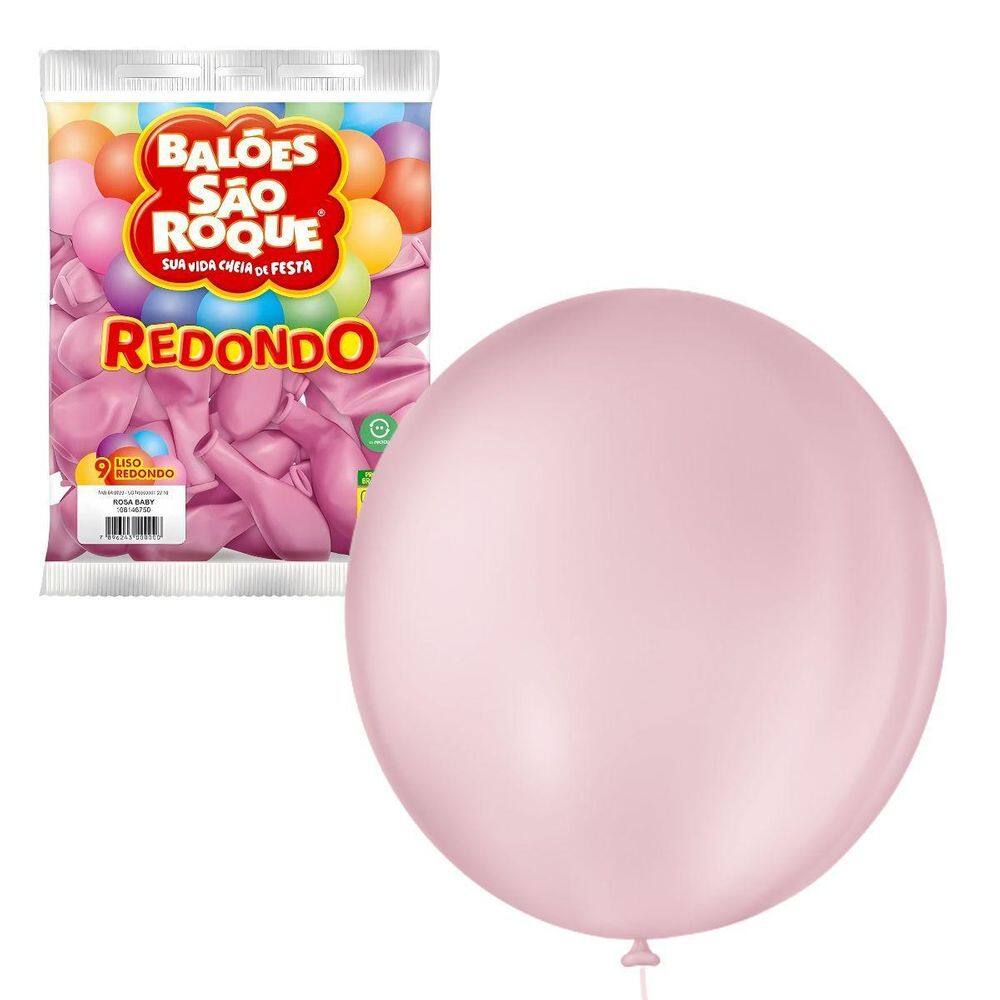 Balão Bexiga Liso Rosa Baby 9` Redondo 50Un - São Roque