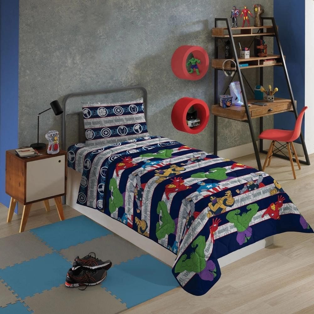 Edredom Dupla Face Microfibra Solteiro Avengers 140X210M