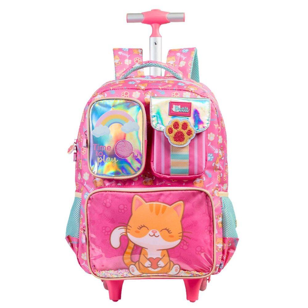 Mochila Escolar Gato Confetti Menina Rodas E Costas 16058