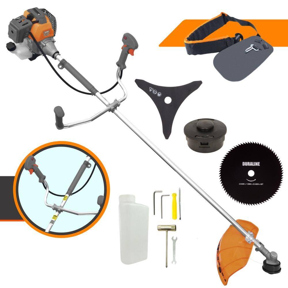 Roçadeira À Gasolina Tekna RL430P 43cc 1,7HP de Potência 2 Tempos Alta Rotação Completa Com Carretel Nylon + Faca 3 Pontas + Faca 80 Dentes 255mm