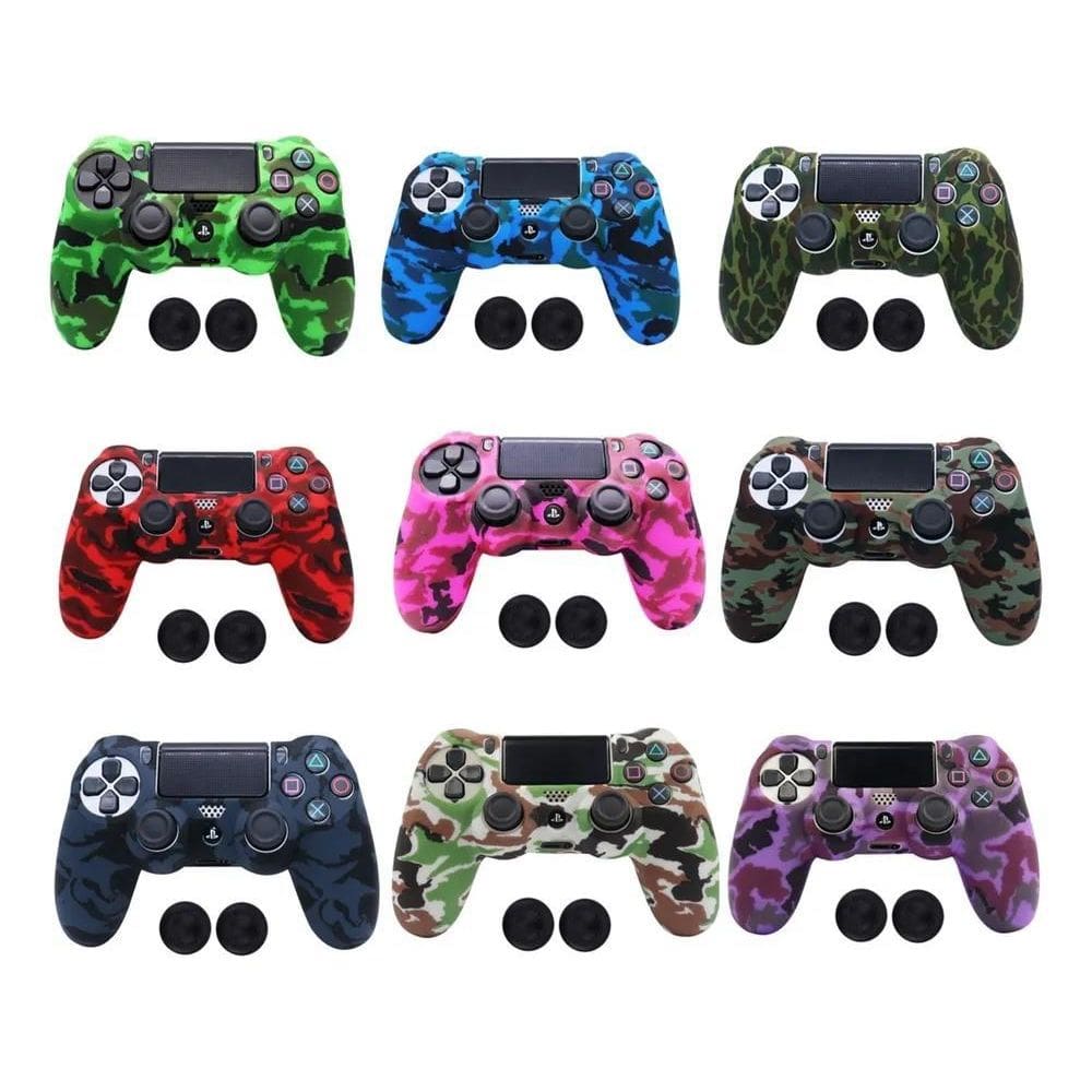 2X Capa Protetora Skin Para Controle Ps4 Camuflada + Par Gri