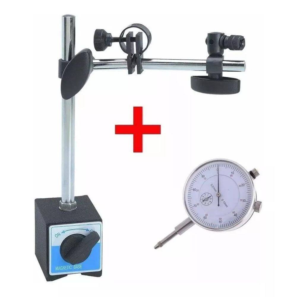 Base Magnética Com Suporte 60 Kgf + Relogio Comparador