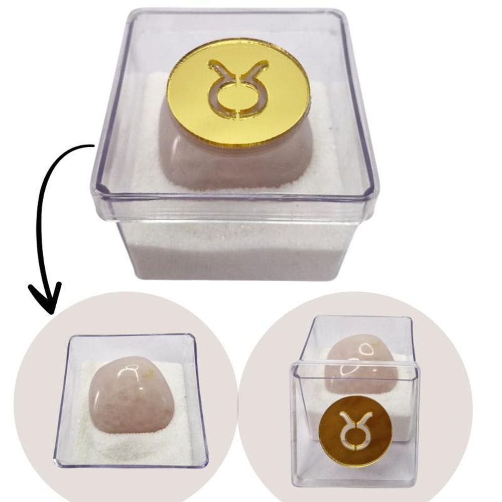 Pedra Do Signo Touro Quartzo Rosa Box Acrílico