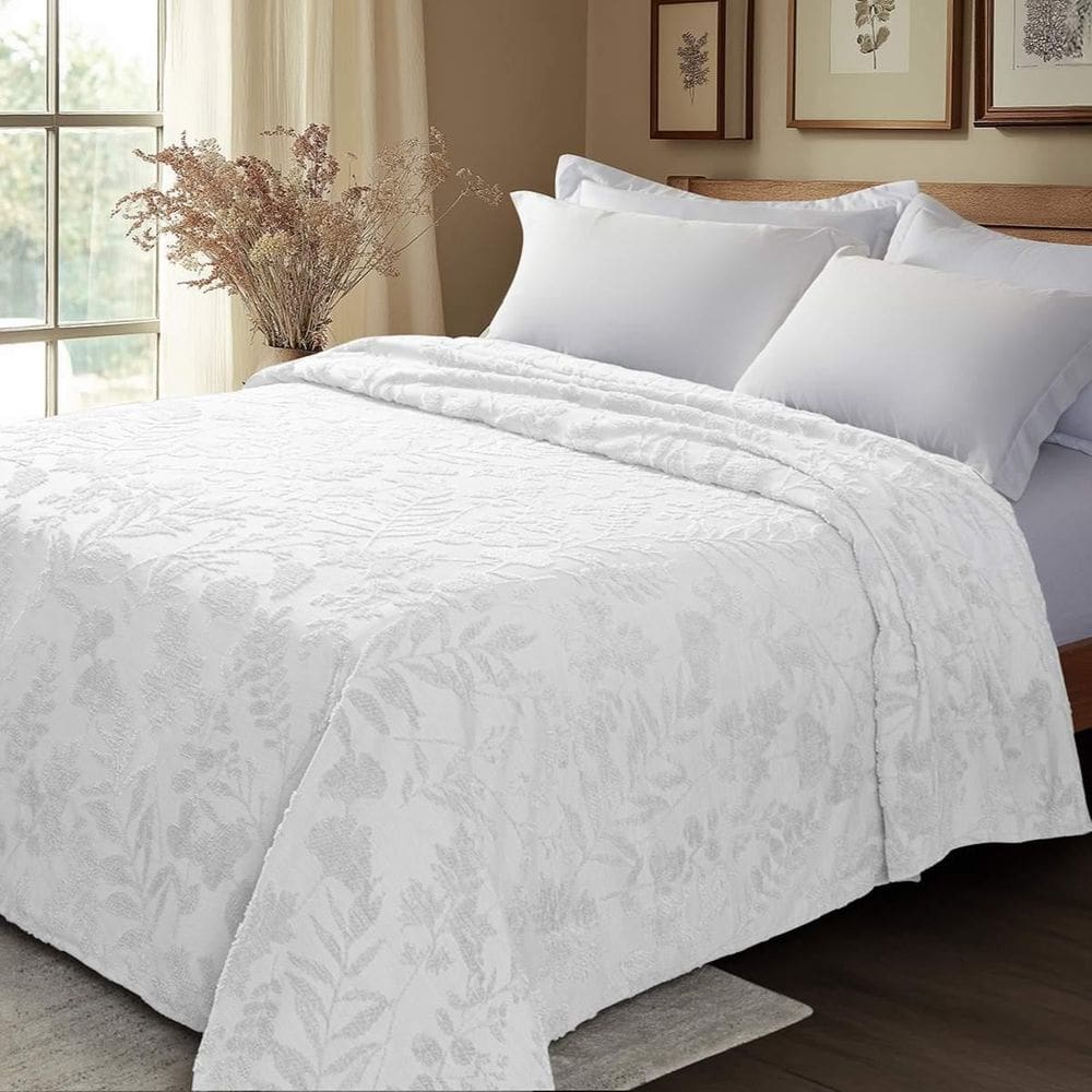 Colcha Chenille Jolitex Casal Lavanda Toque Algodão Branco