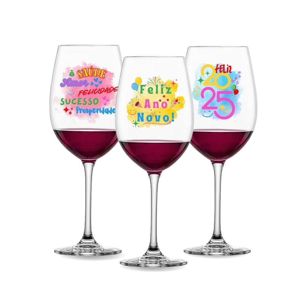 Kit 3 Taças 465Ml Vinho Personalizada Fim De Ano Reveillon