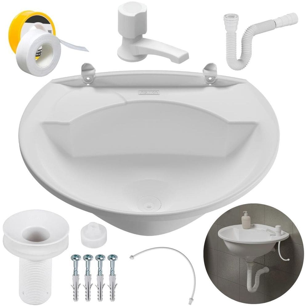 Pia 4L + Torneira Branca + Sifão + Engate + Veda Rosca