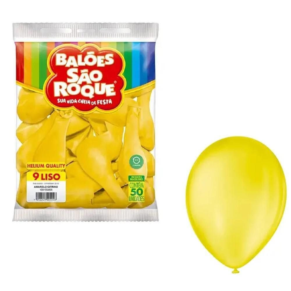 Balão São Roque Liso Nº 9 Redonda C/50 Amarelo Citrico