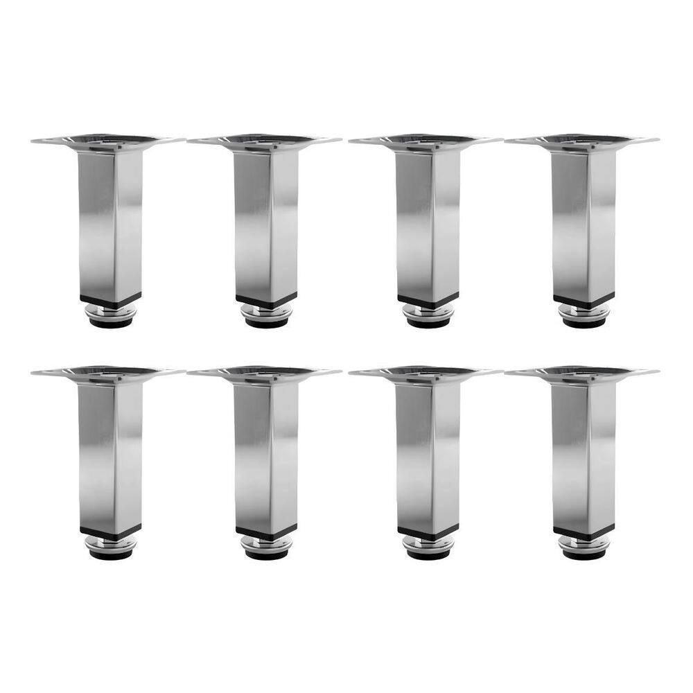 Kit 8 Pés Para Móveis Regulável Quadrado Cromado 8Cm