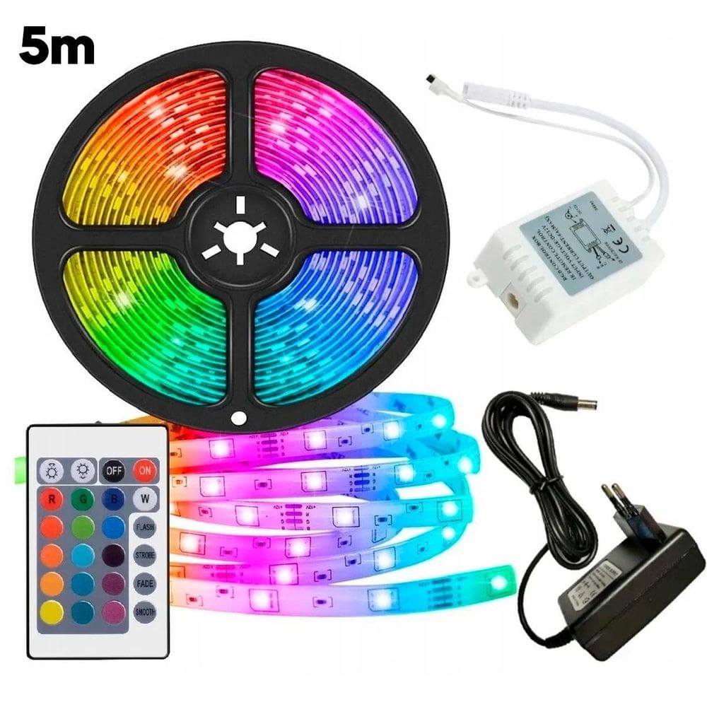 Fita Led Rgb 5M Controlador Iluminação Multicores Fonte
