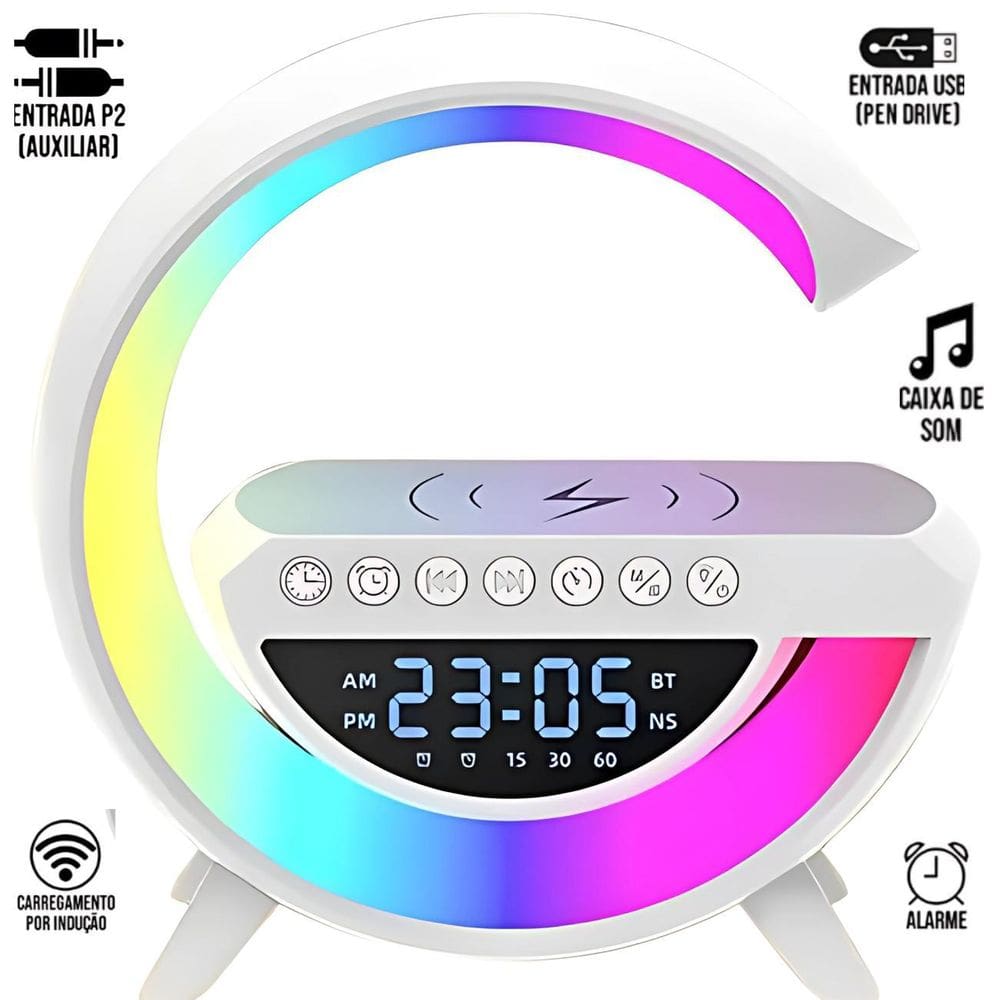 Luminária Moderna Com Bluetooth E Carregador Turbo