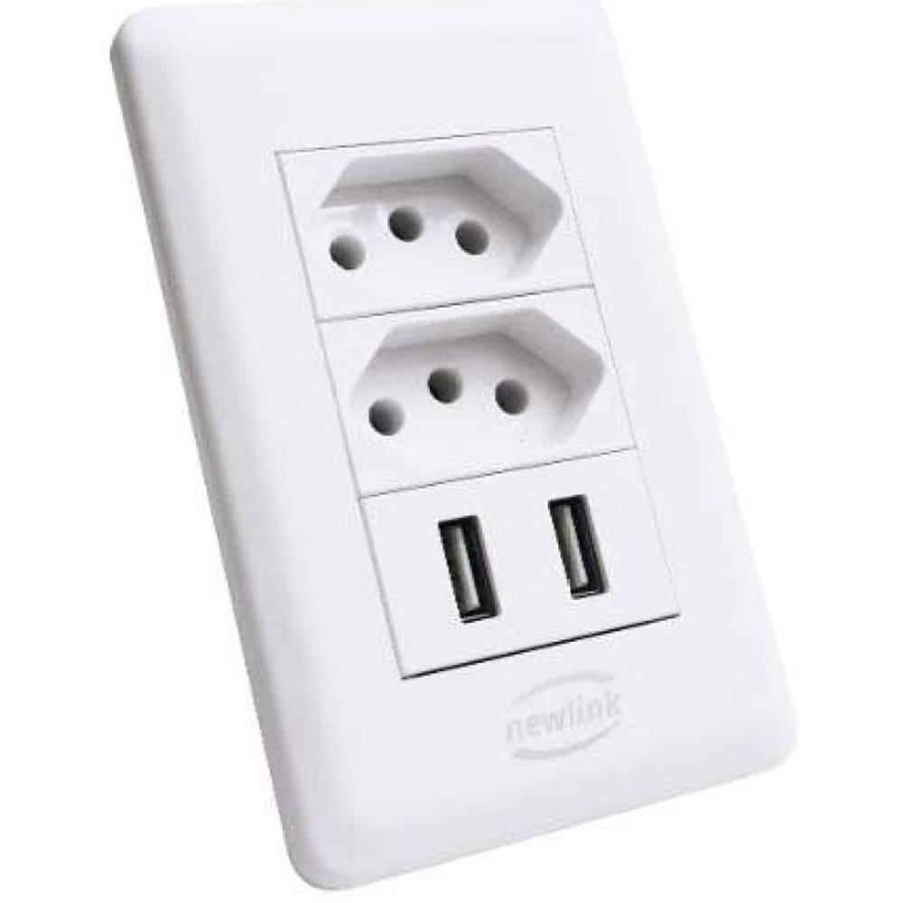 Tomada Dupla com Duas Portas Usb 10A Newlink