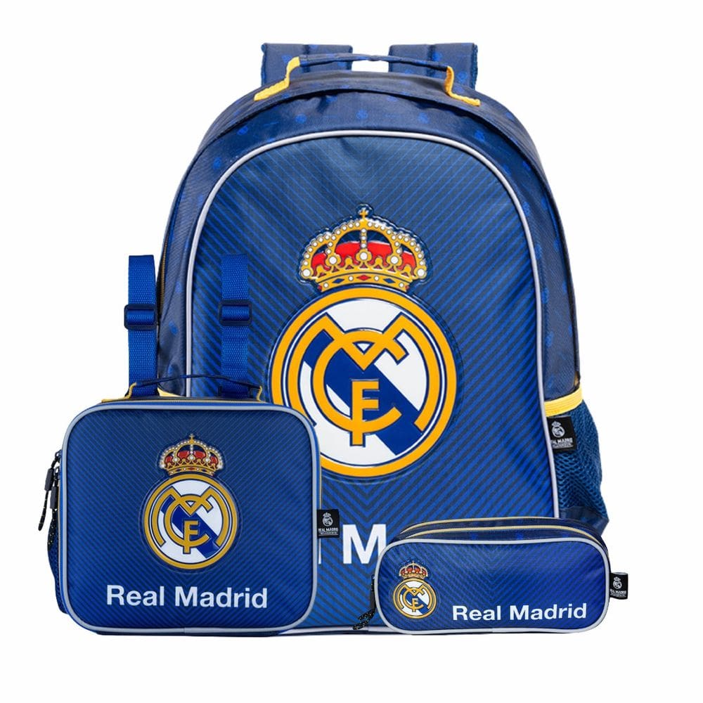 Mochila de Costas Lancheira Térmica Estojo Duplo Real Madrid