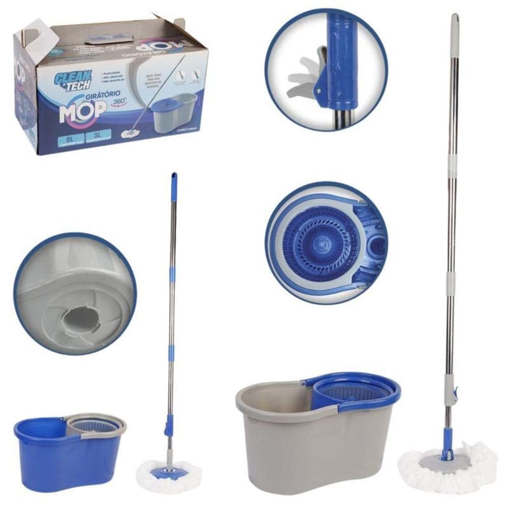 Mop Com Balde Giratório 360 E Refil De Microfibra
